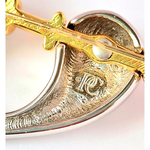 Contessa Pilar Crespi Heart 2-Tone Brooch Excellent Condition Signed Silver Gold - Picture 6 of 7